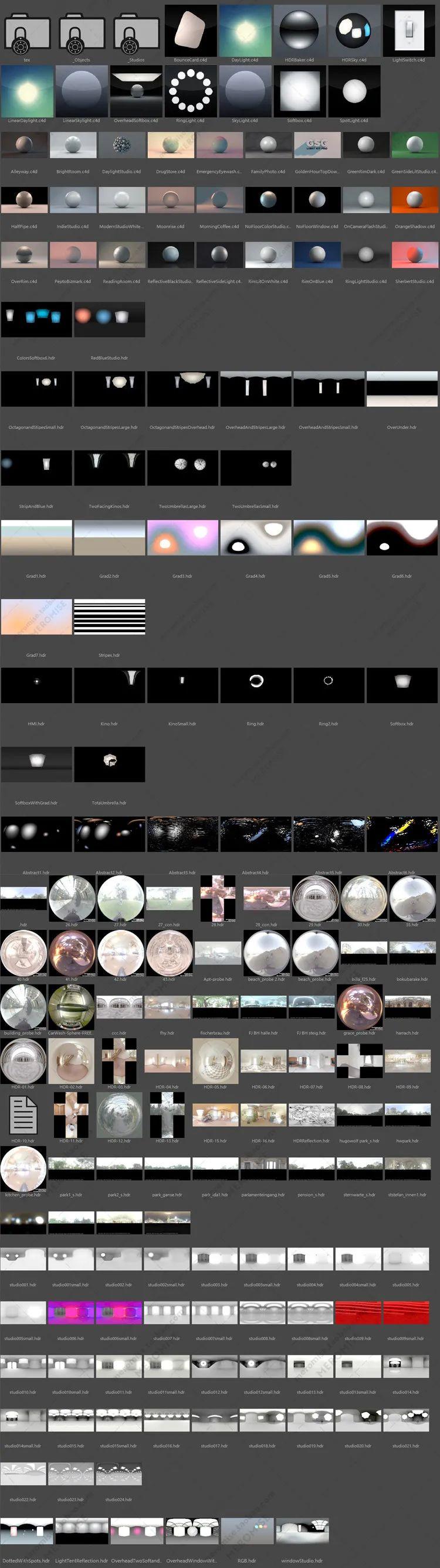 国外C4D大神分享的C4D常用环境灯光预设，样式多，使用方便